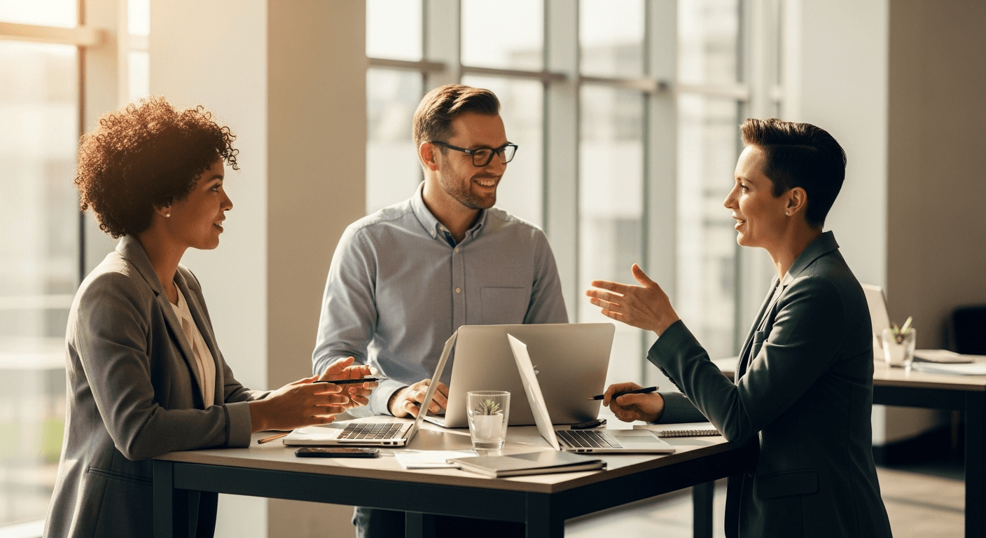 Team collaborating on summit strategy